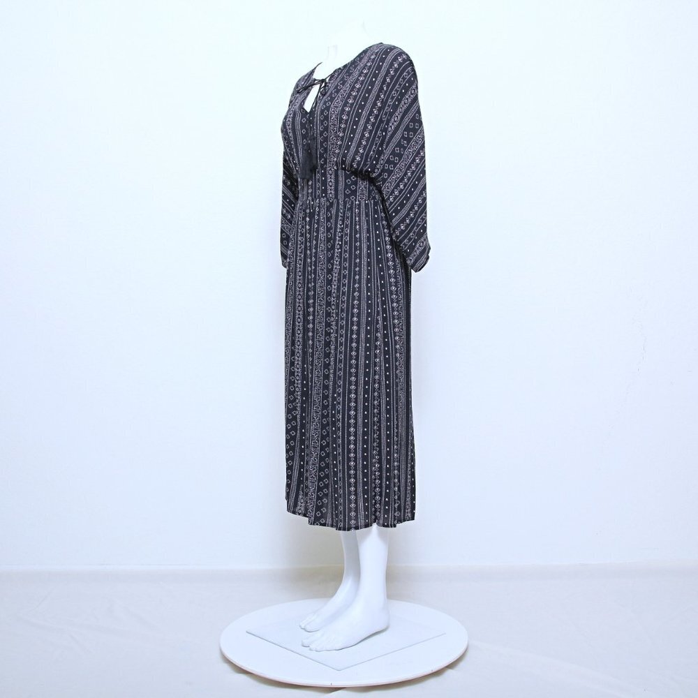 En Creme Boho Neck Rope Tie Dolman Sleeve String Tie‎ Midi Dress